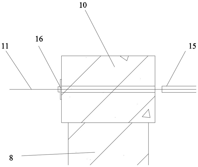 Pre-buried anchor rod connecting structure penetrating through pre-built building and construction method thereof