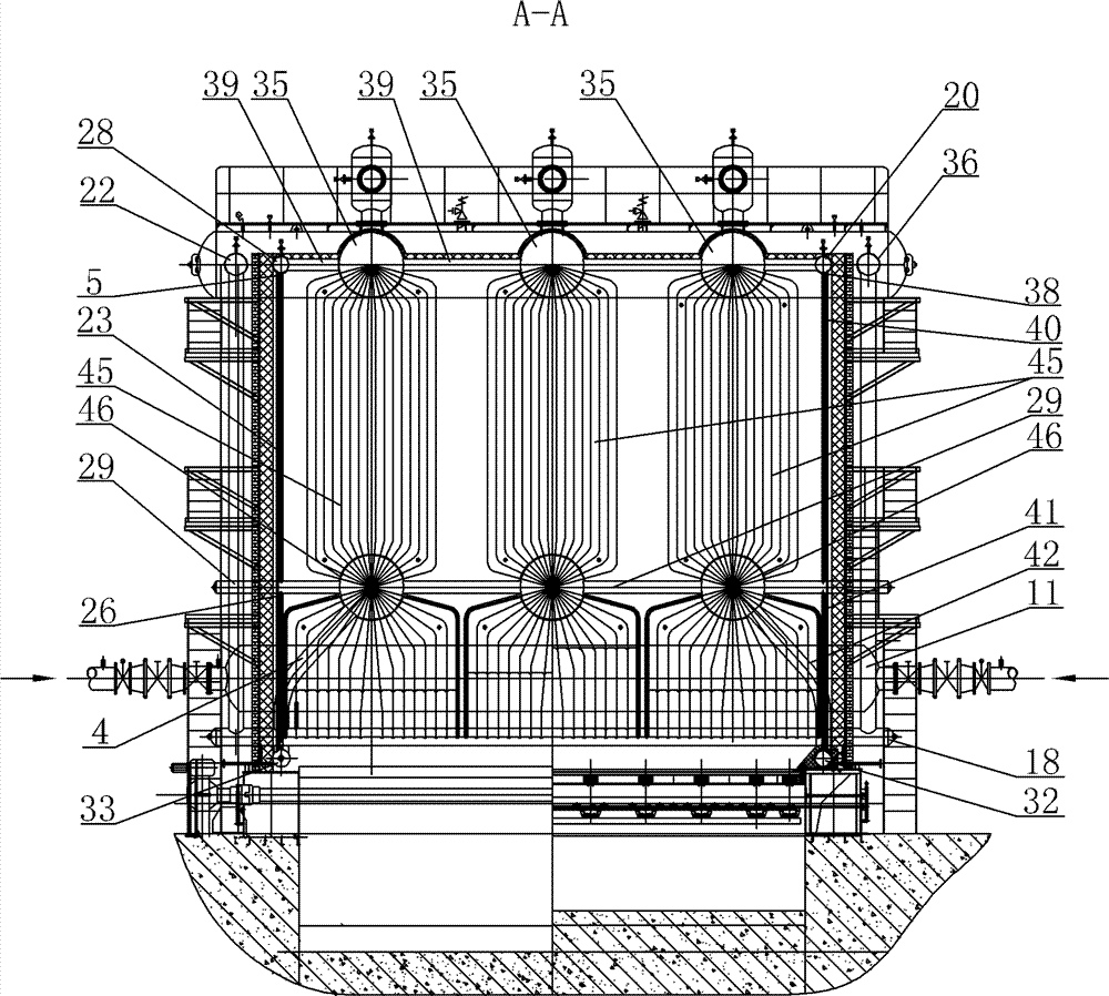 Boiler drum longitudinally arranged chain grate hot water boiler