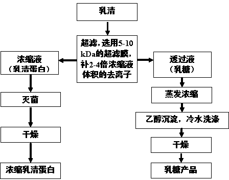 Method for preparing whey protein powder (WPC) and lactose powder simultaneously by whey