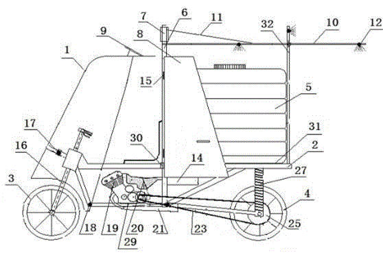 A two-wheel agricultural spraying vehicle