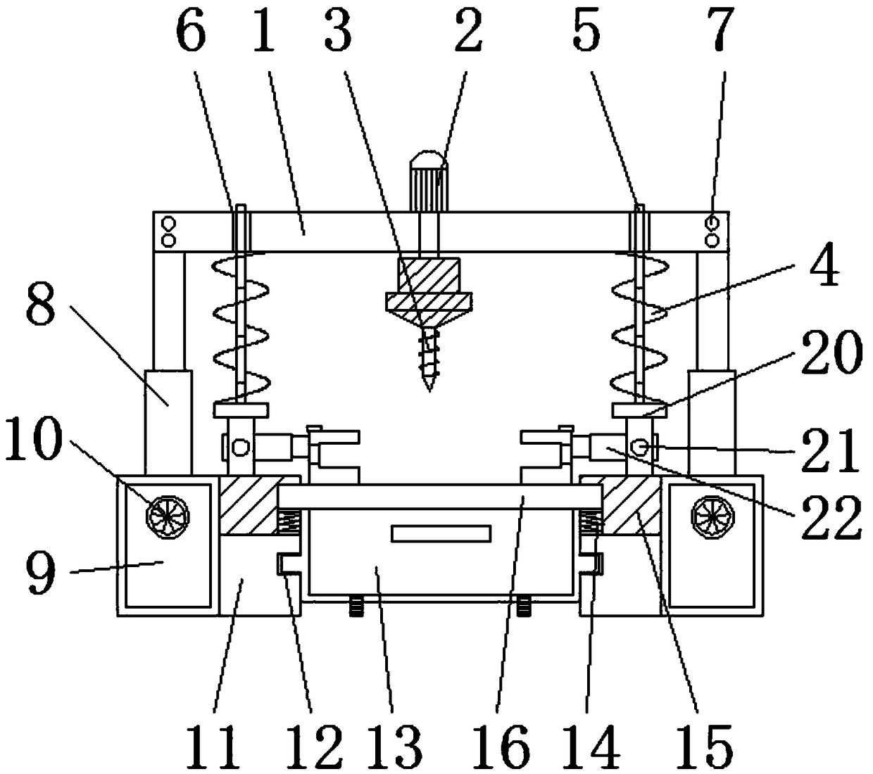 Steel plate drilling device with fixing and damping functions