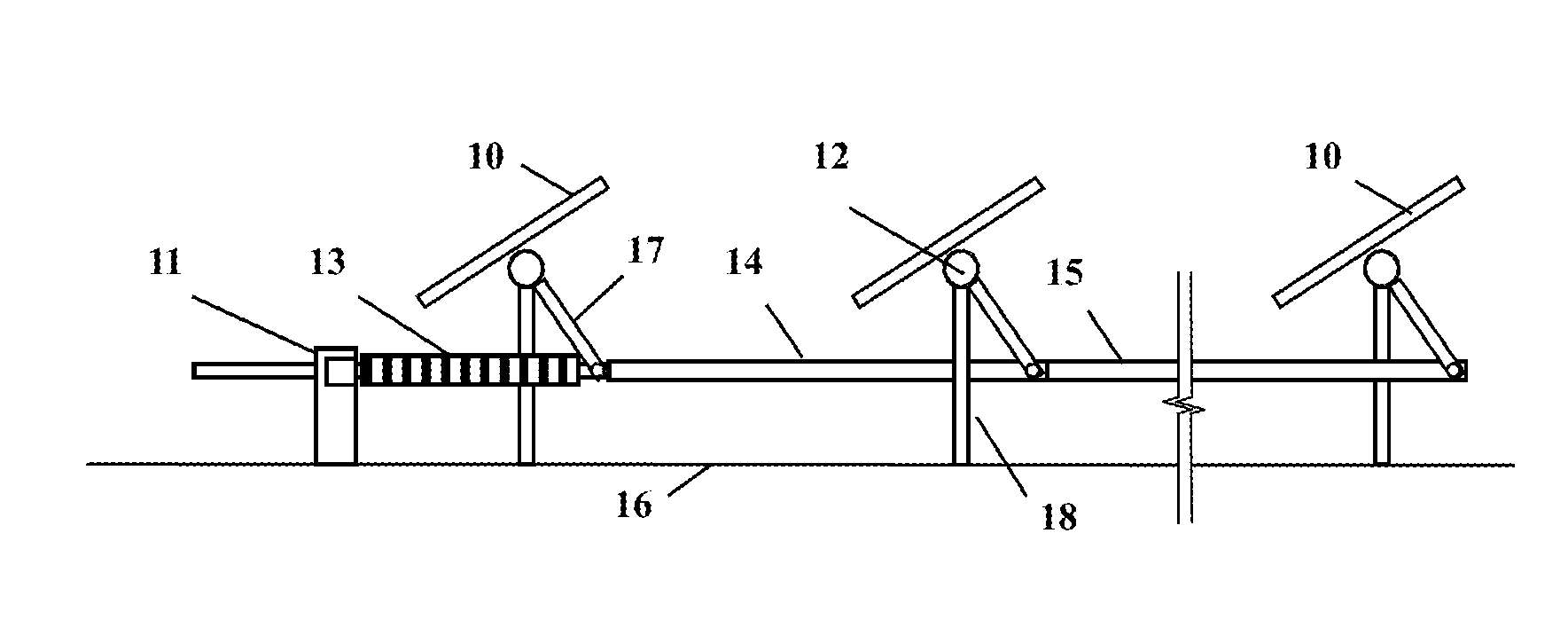 Ganged single axis solar tracker and its drive system