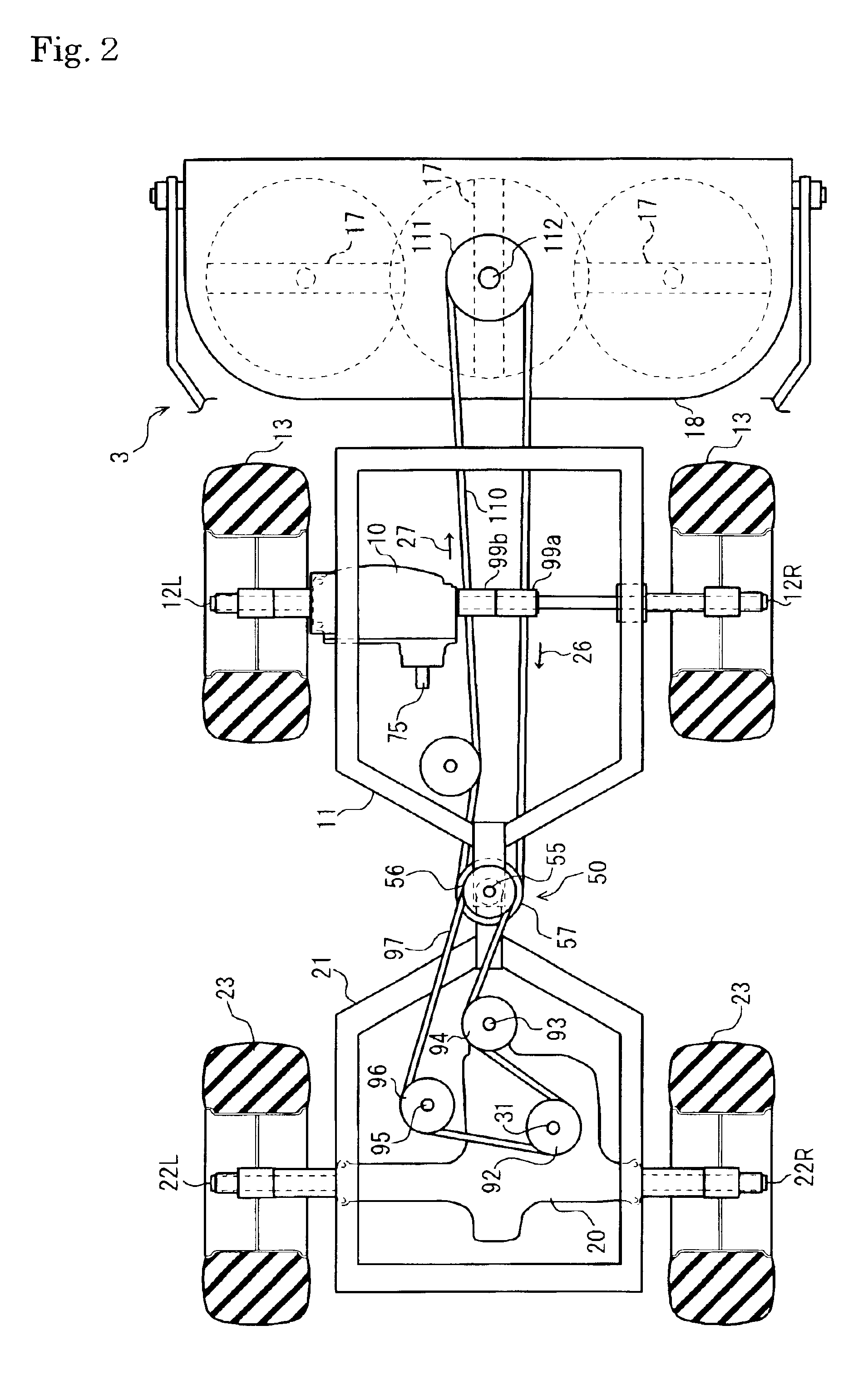 Transaxle apparatus and four-wheel driving working vehicle using the apparatus