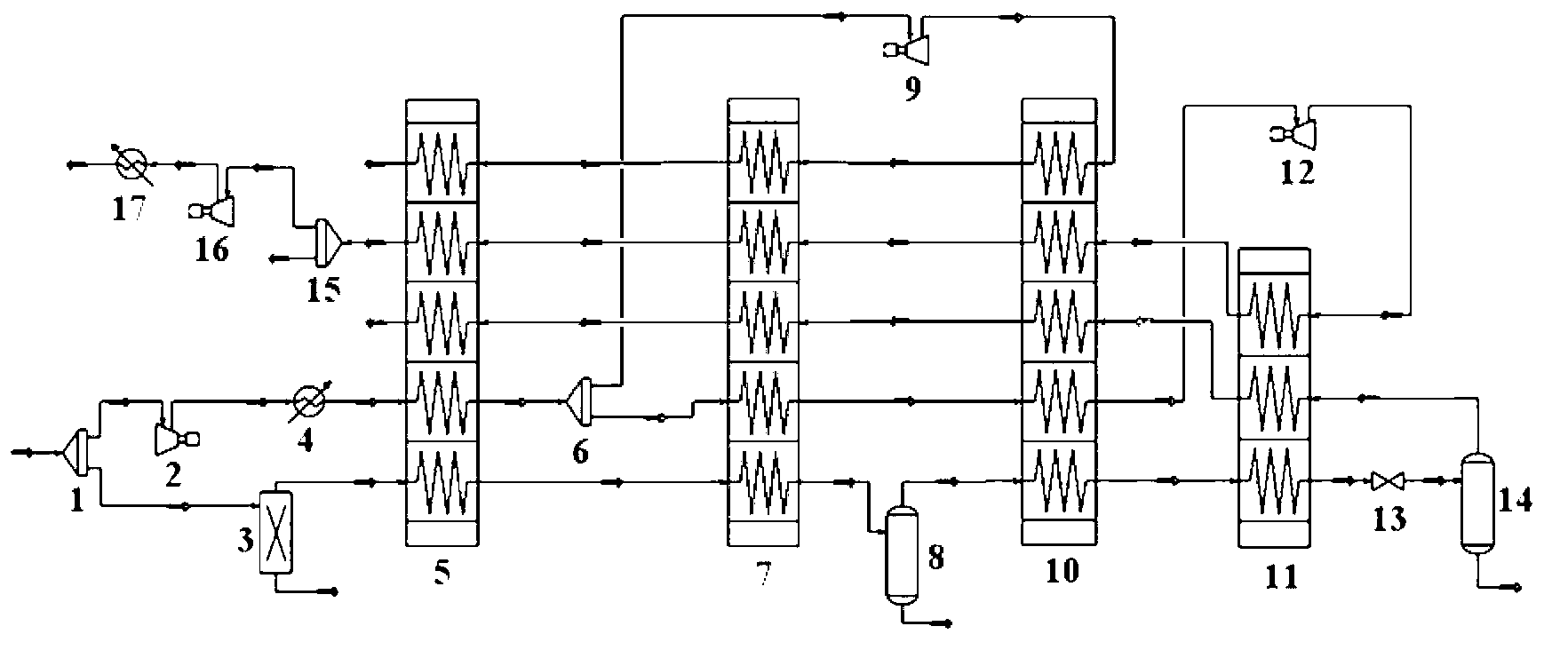 Device for preparing liquefied natural gas with pipeline pressure energy and application method thereof