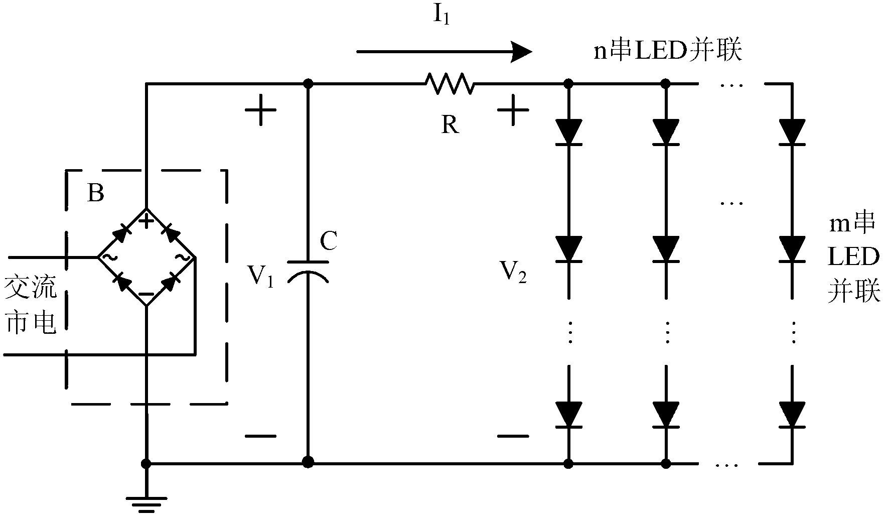 Light emitting diode (LED) drive circuit controlled by parallel connection high voltage metal oxide semiconductor (MOS) tube