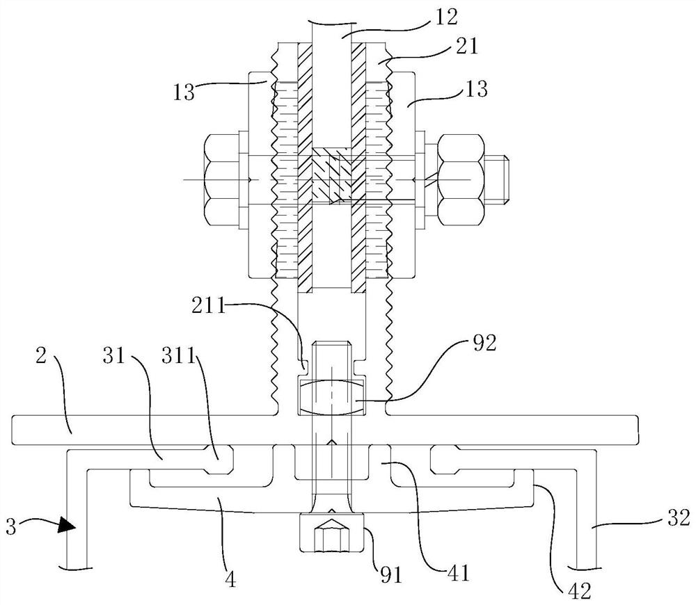 Three-way adjusting curtain wall connecting device and curtain wall construction method