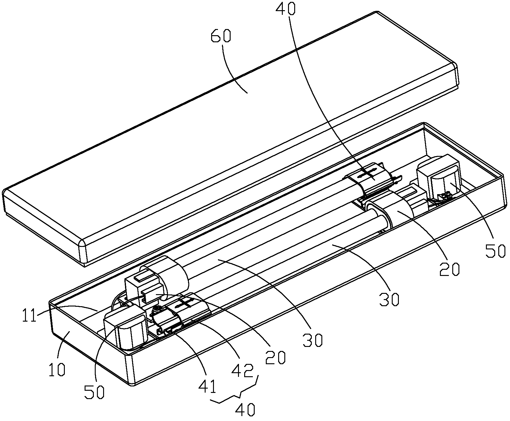 Lighting tube fixing support and lamp