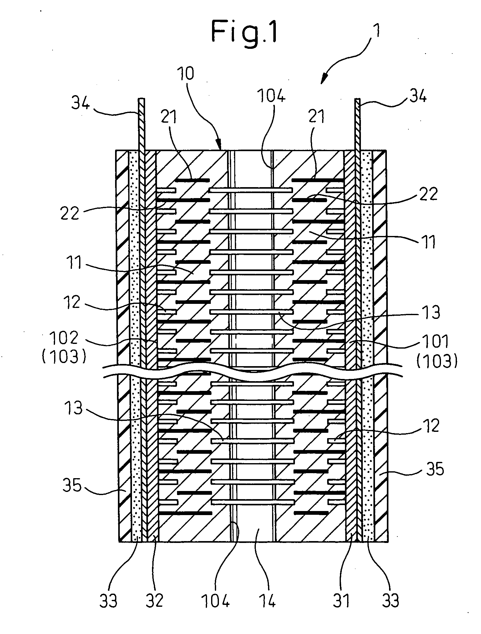 Hollow laminated piezoelectric element and its manufacturing method