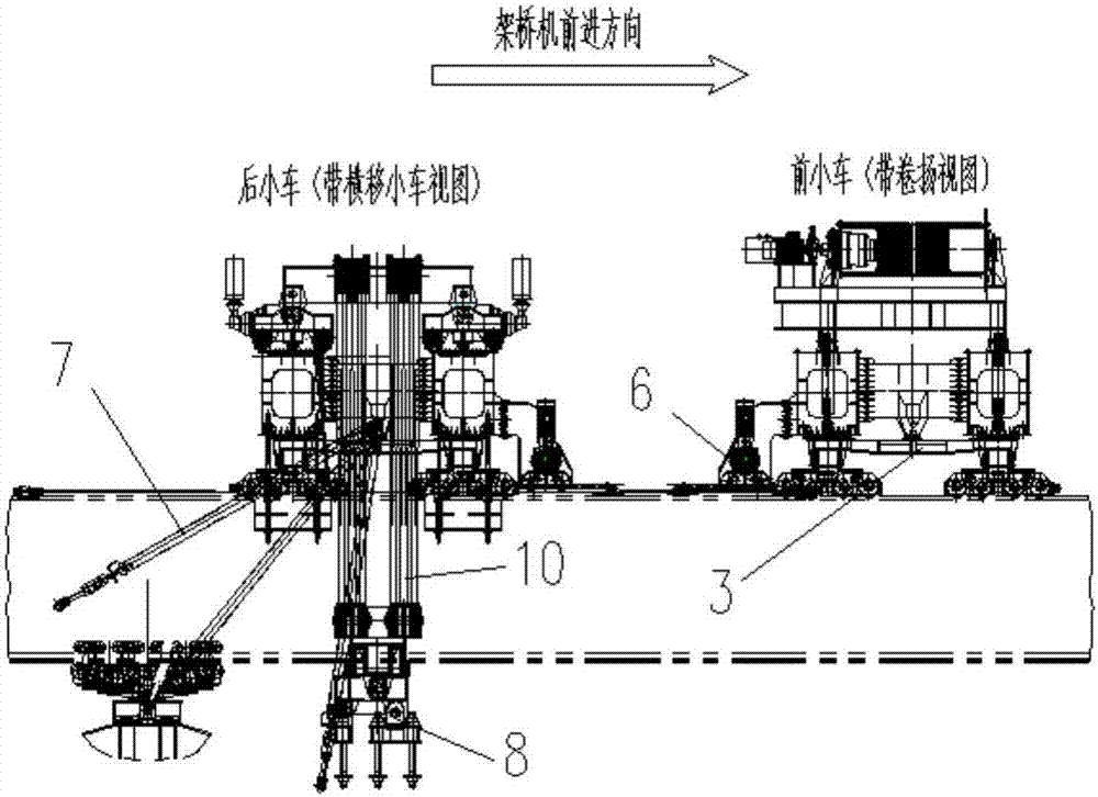 Rail gnawing preventing device for hanging beam crown block, hanging beam crown block and traveling method thereof