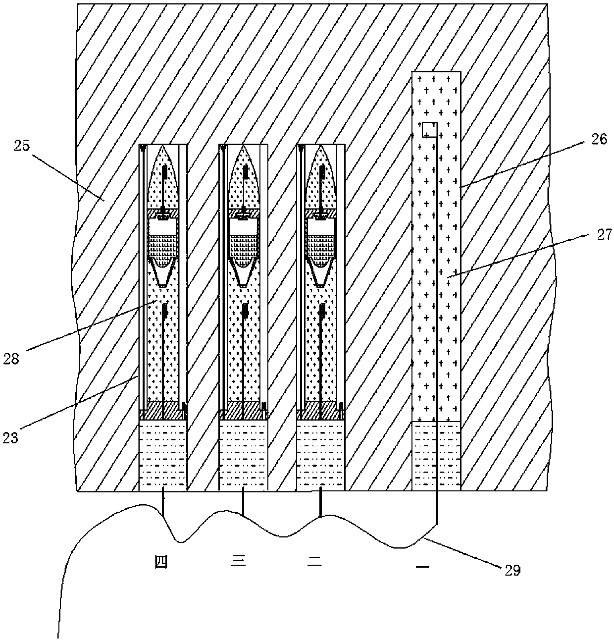 Blasting method and device of axial progressive secondary high-efficiency blasting device