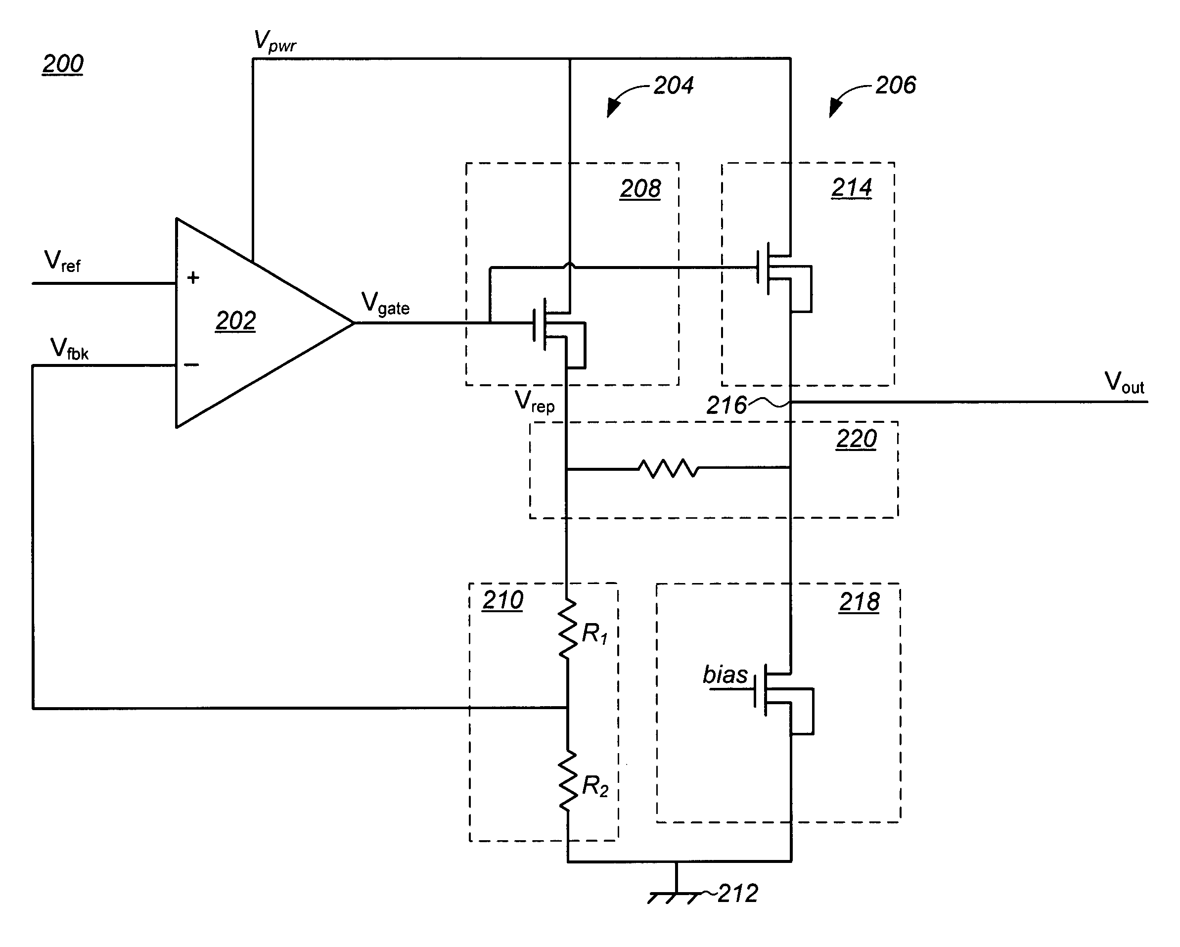 Replica transistor voltage regulator