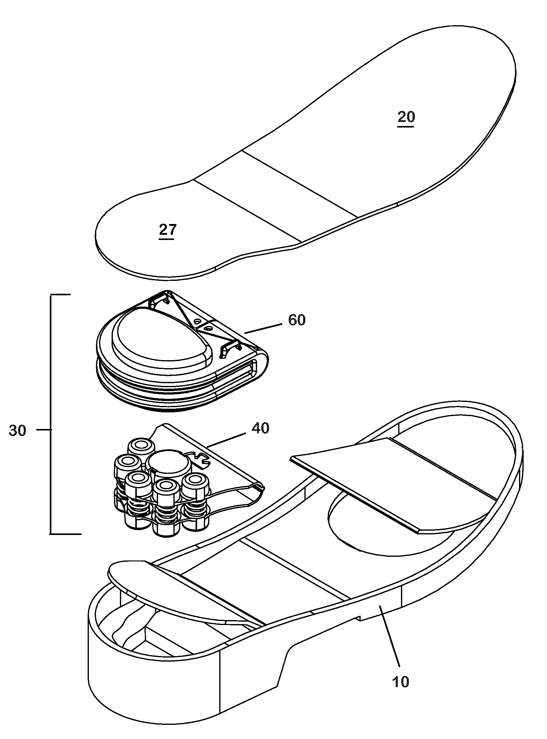 Quick Change Shock Mitigation Outsole Insert with Debris Shield