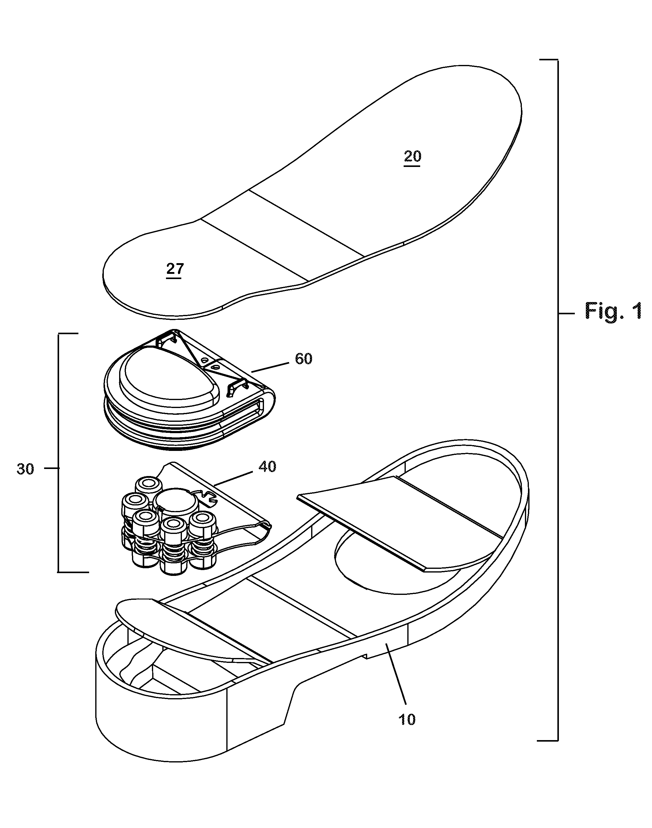 Quick Change Shock Mitigation Outsole Insert with Debris Shield