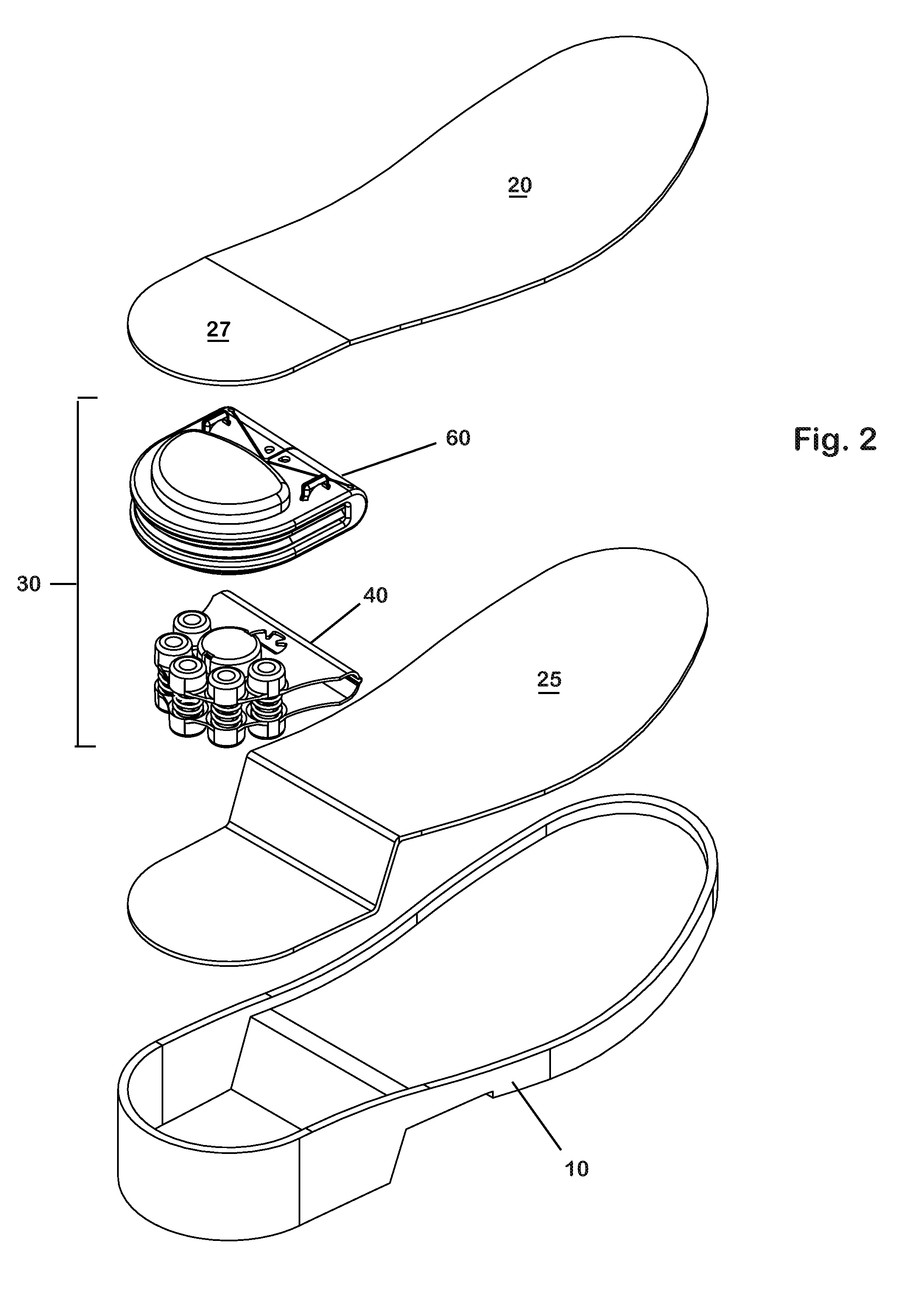 Quick Change Shock Mitigation Outsole Insert with Debris Shield