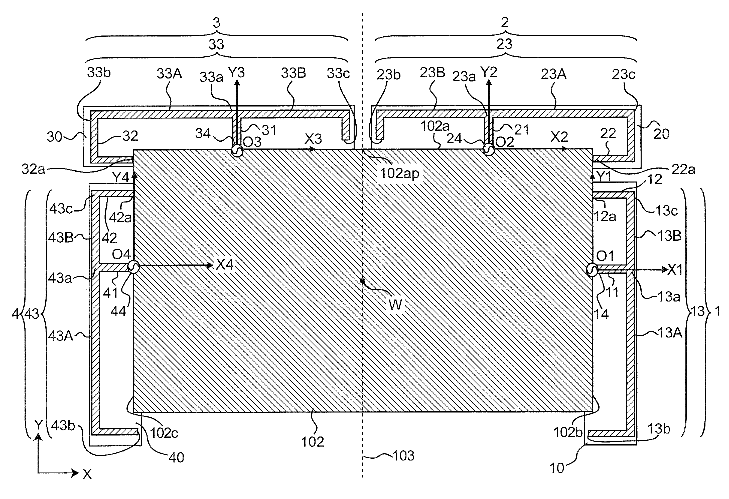 Antenna apparatus including two pairs of antennas provided respectively to be symmetric with respect to symmetric line