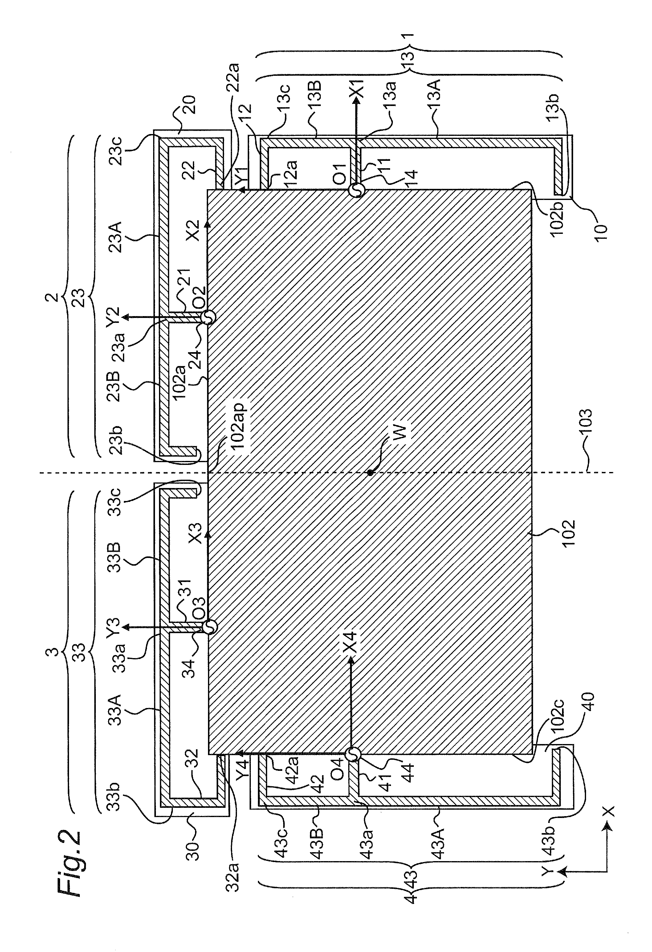 Antenna apparatus including two pairs of antennas provided respectively to be symmetric with respect to symmetric line