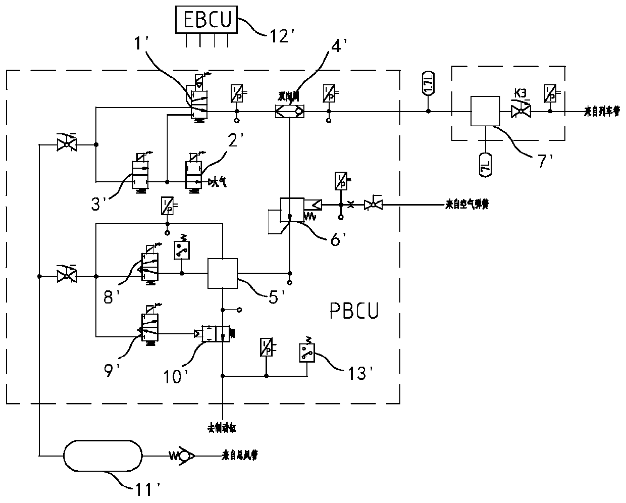 Air brake control unit, brake control system and brake control method