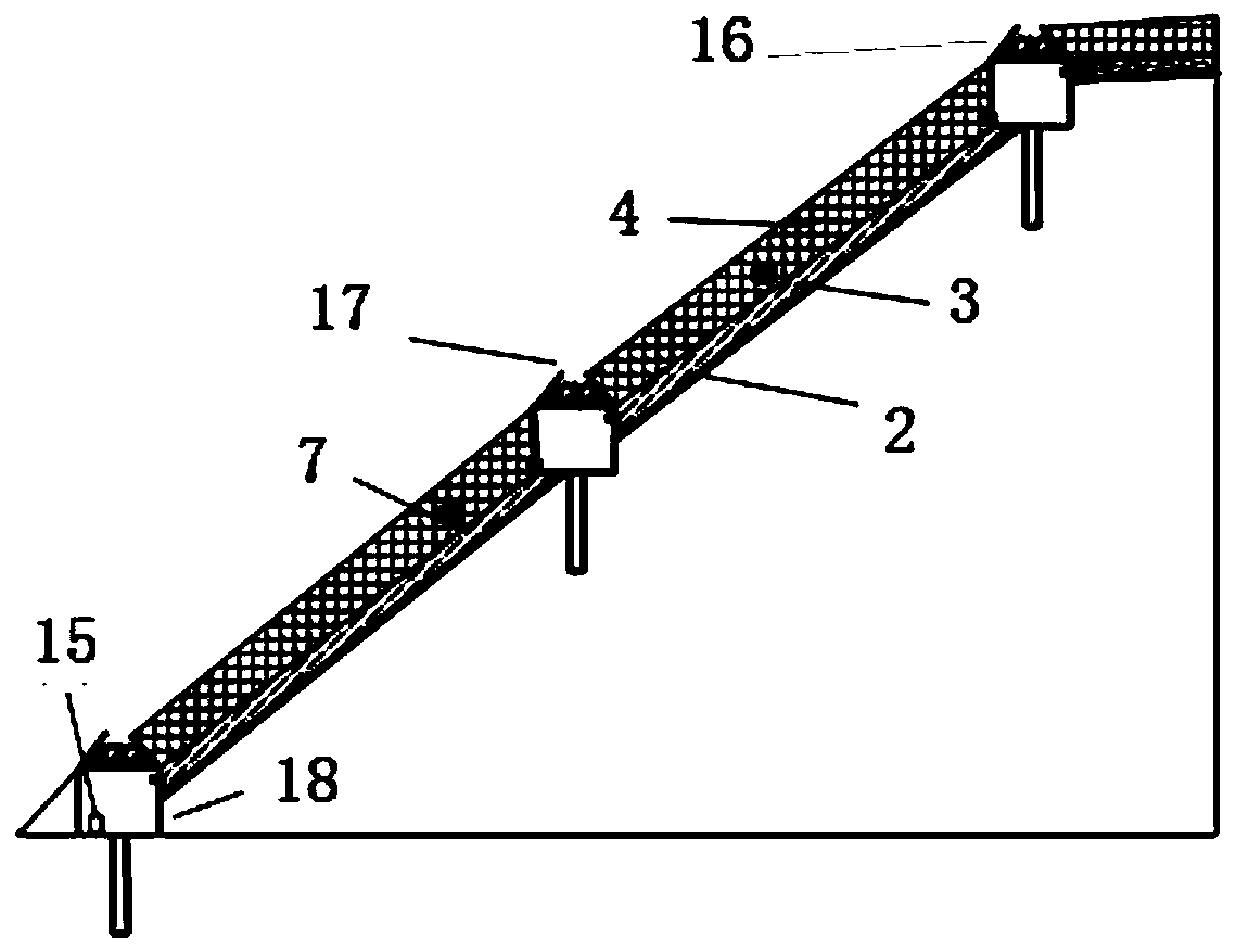 Fully-automatic water-collecting irrigation slope protection device adapted to arid area and construction method thereof