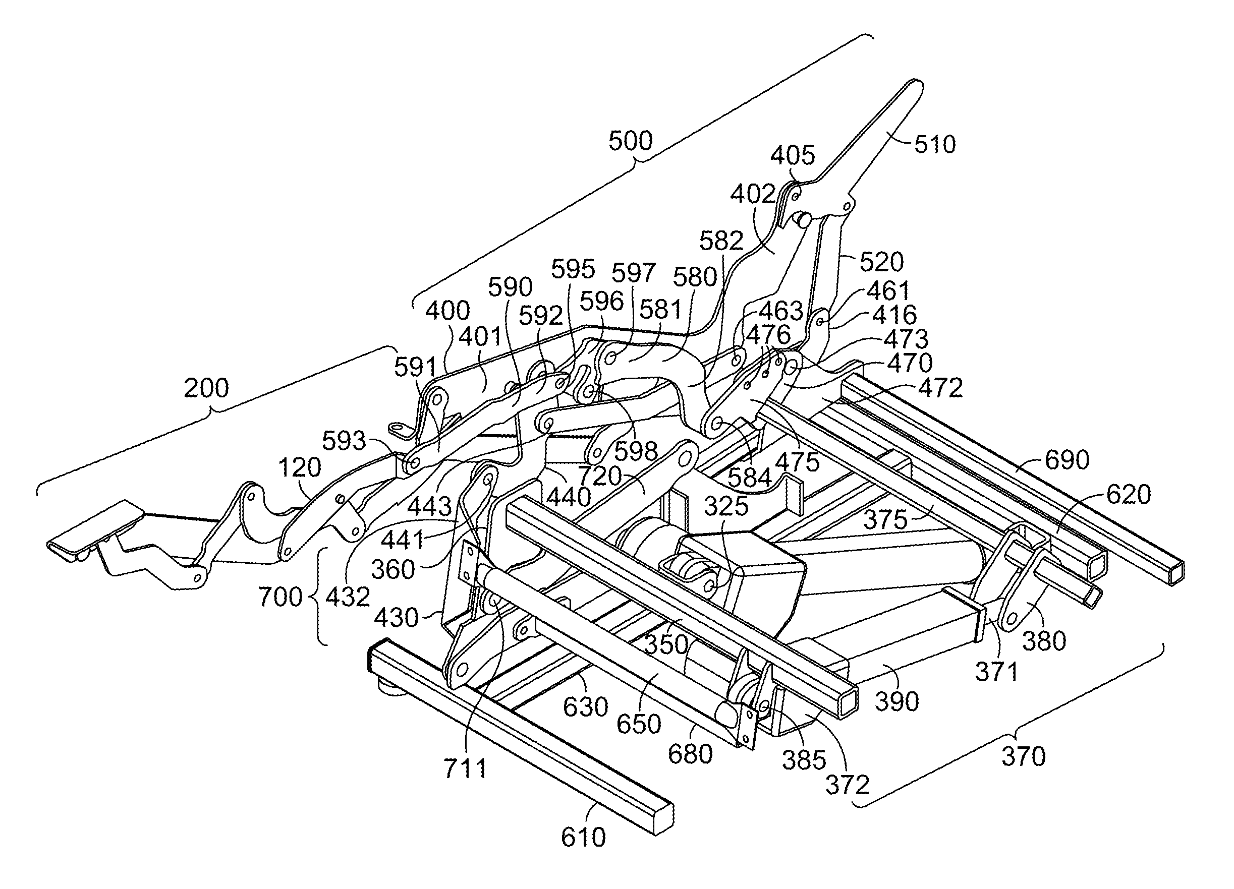 Zero-wall clearance linkage mechanism for a dual motor lifting recliner