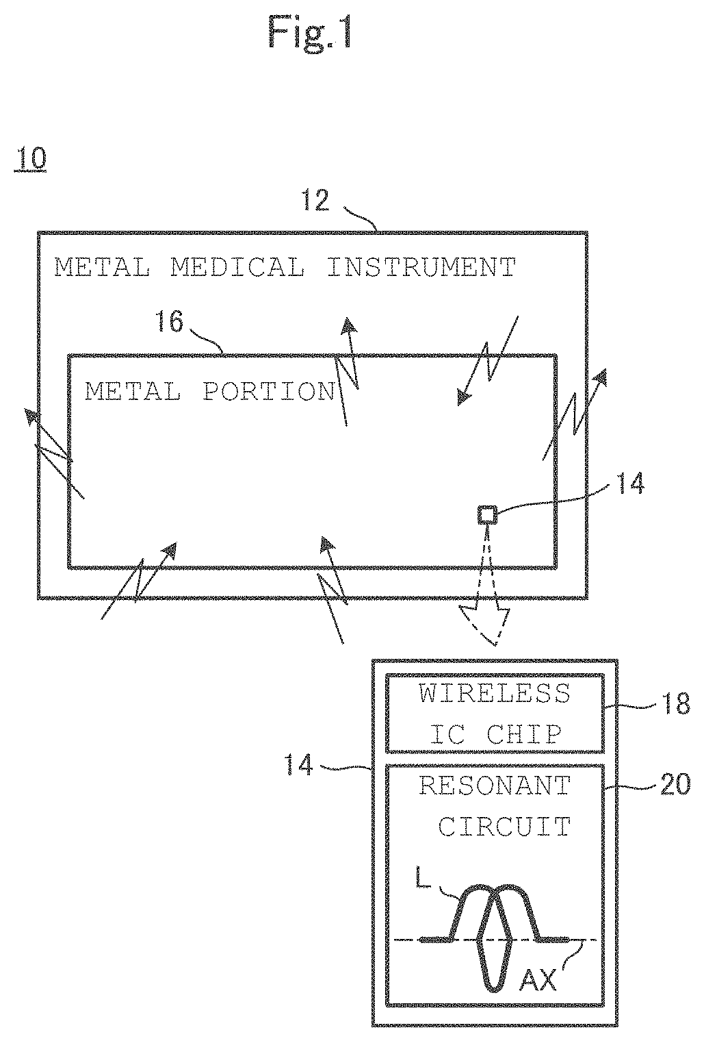 Wireless IC tag-attached metal medical instrument