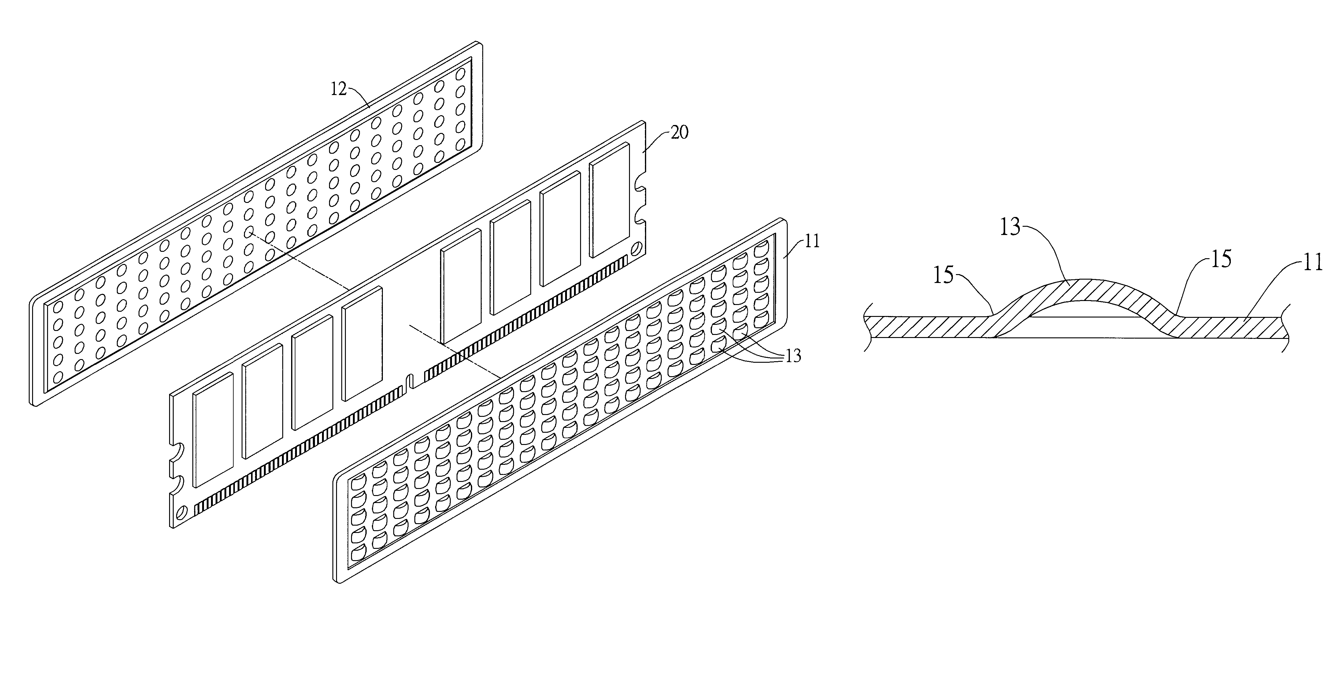 Memory heat sink device provided with a larger heat dissipating area