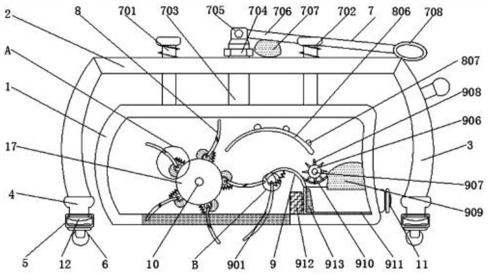 Device for shoveling fallen leaves on community lawn with deformable local parts and using method