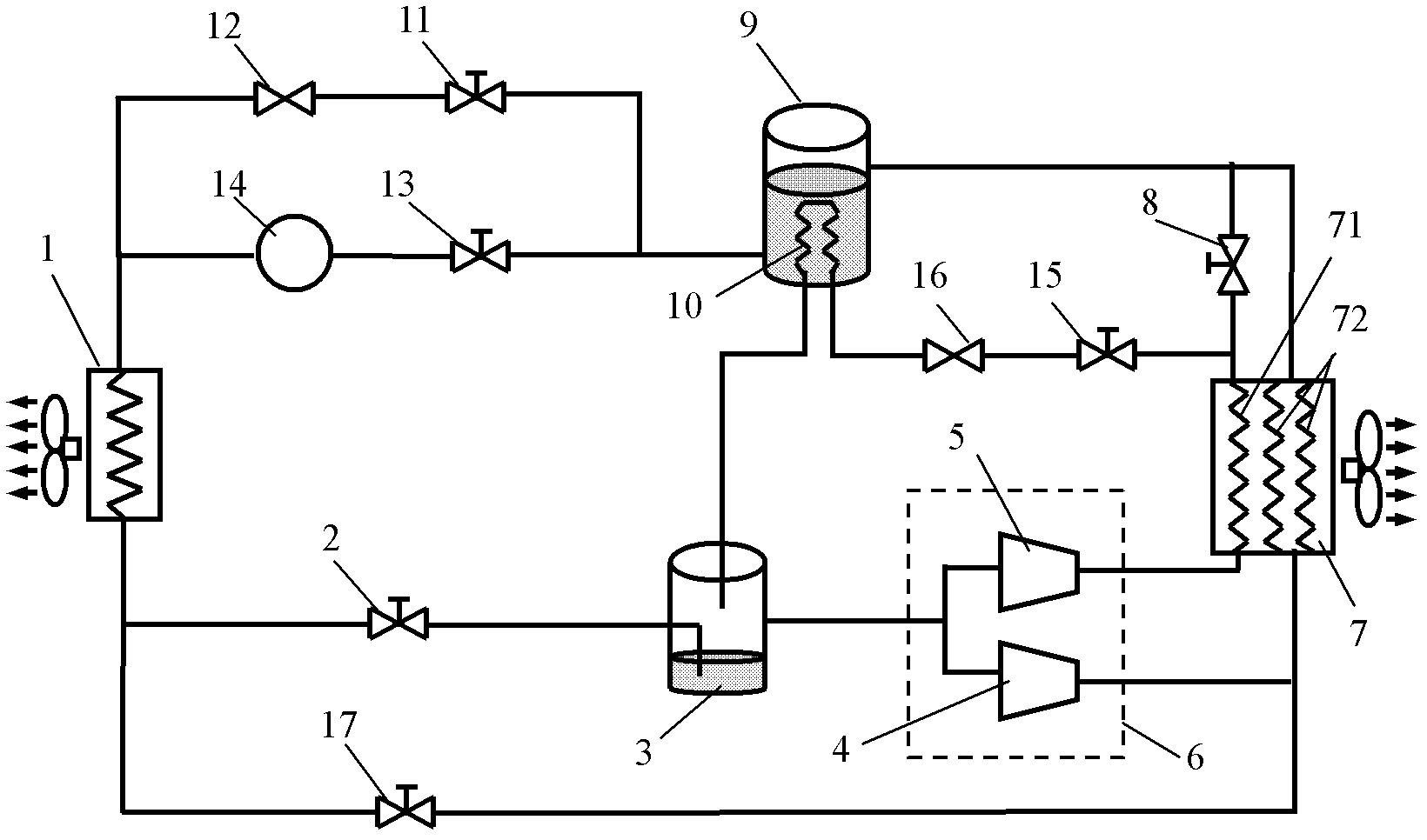 Heat pipe composite air conditioning unit for machine room and working mode of heat pipe composite air conditioning unit