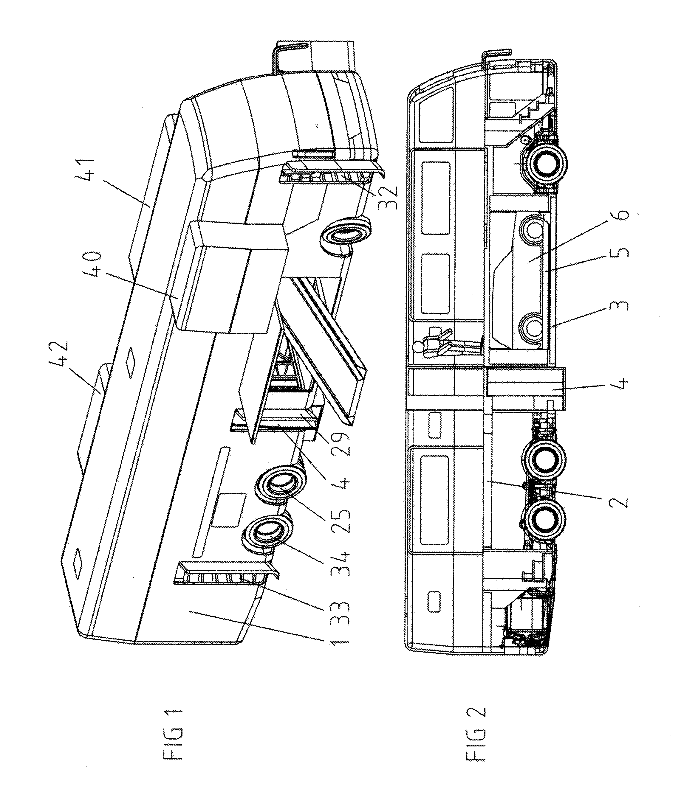 Motorhome with onboard touring car, elevator, and crew cabin