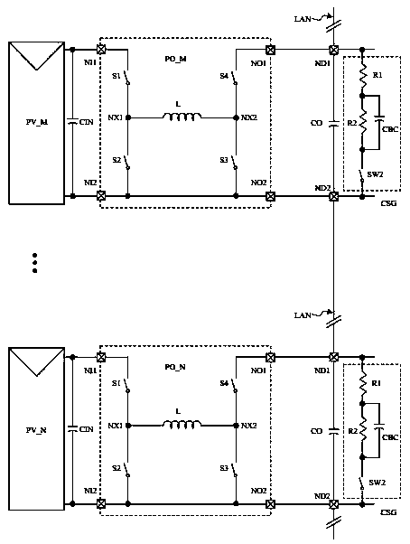 Voltage conversion circuit for photovoltaic module power optimization and capable of generating carrier signal