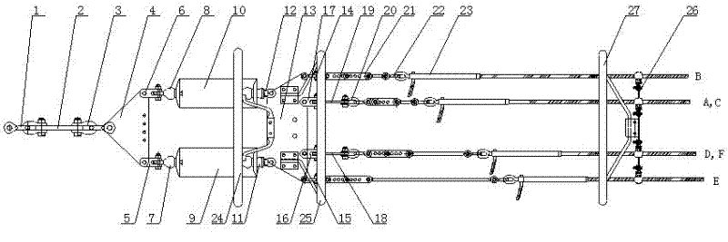 Strain insulator string for multi-division transmission line