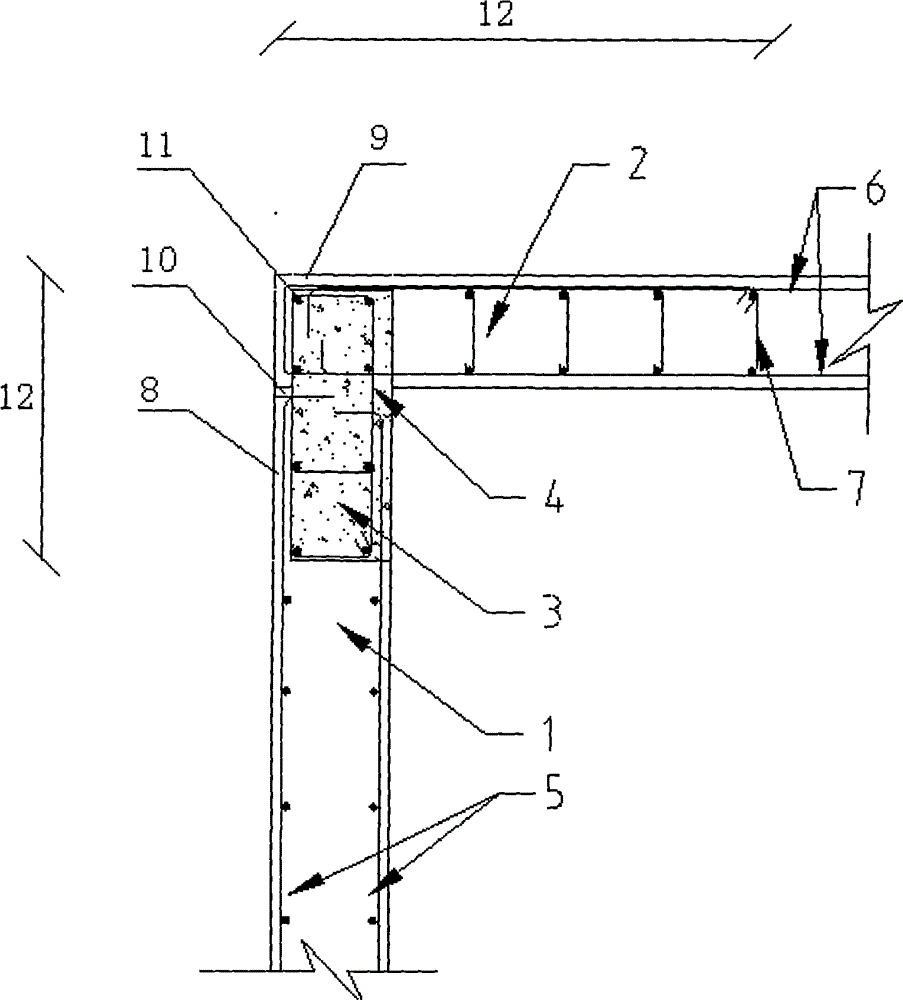 Horizontal joint of L-shaped shear wall