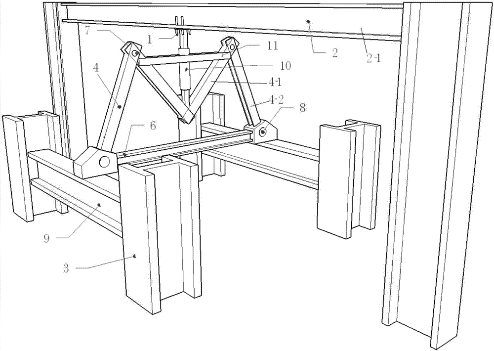 Vertical load loading device and method applicable to out-of-plane unstable frame structure