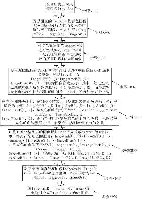 Multi-spectrum nasal cavity endoscope real-time image enhancement method and endoscope imaging system