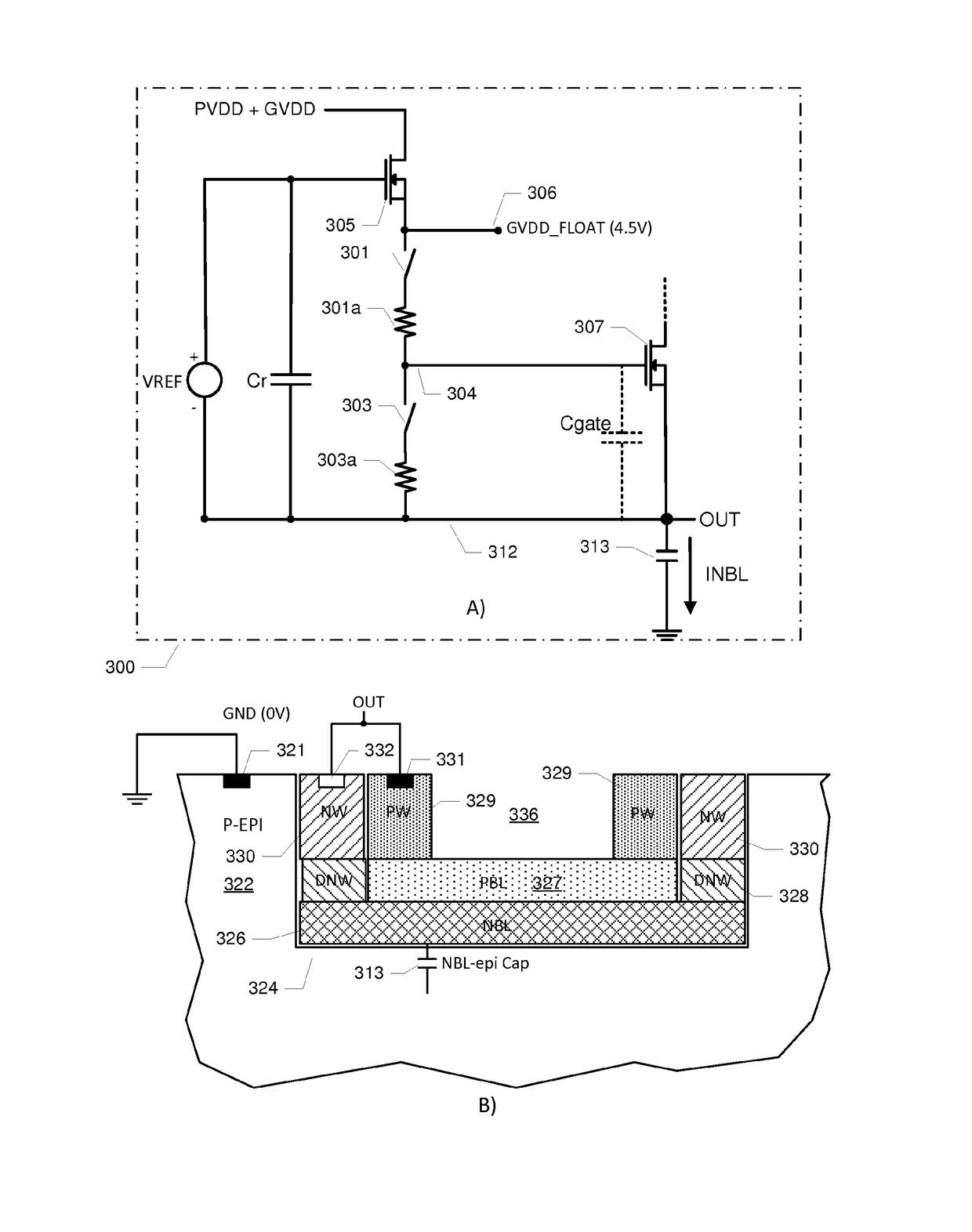 Integrated high side gate driver structure and circuit for driving high side power transistors