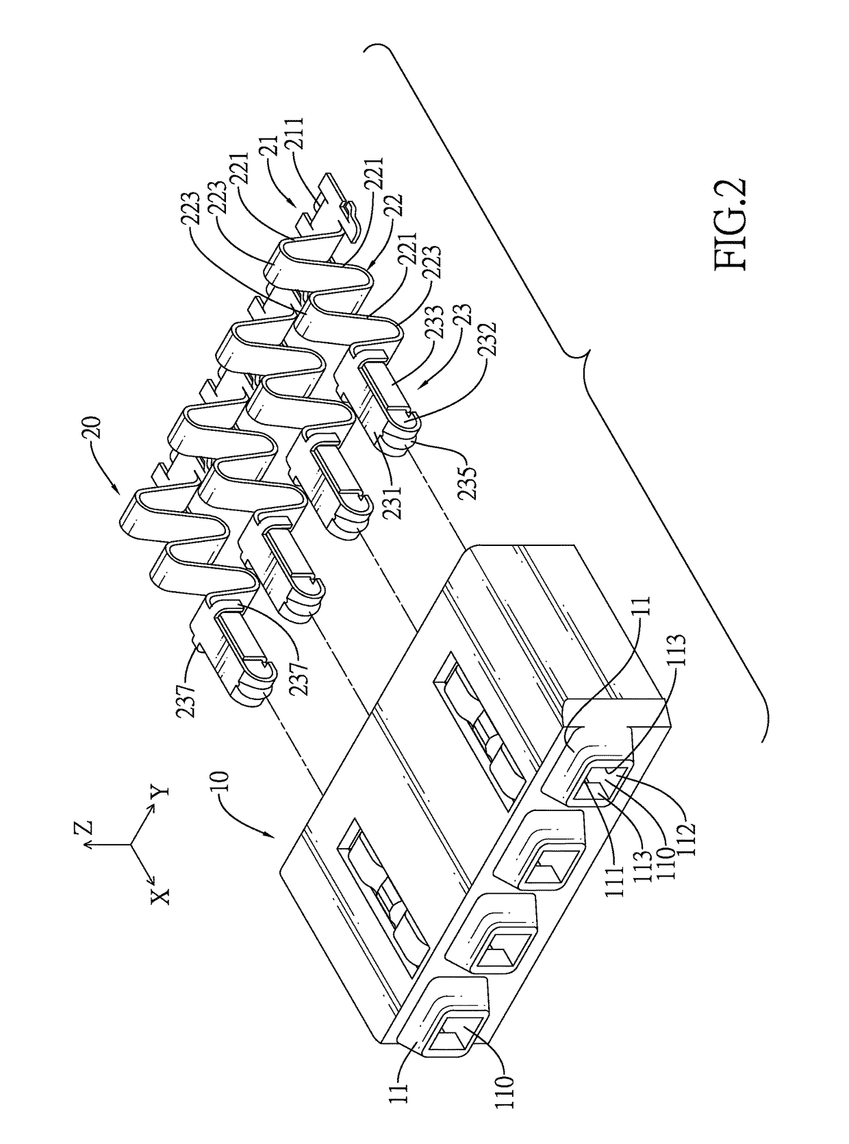 Electrical connector with one-piece terminals