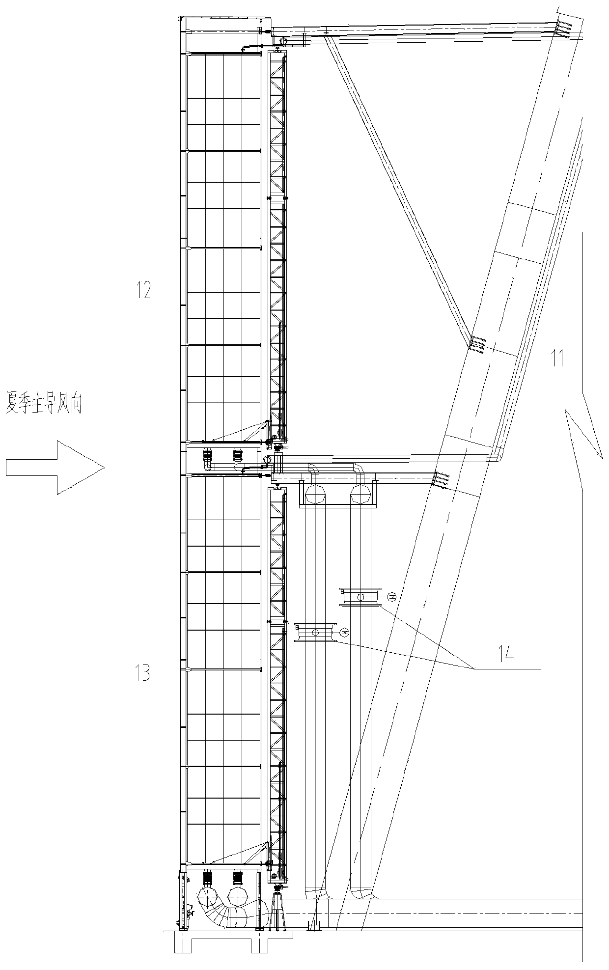 Combined cooling system and method for combining cooling water of auxiliary machine into cooling tower between main machine