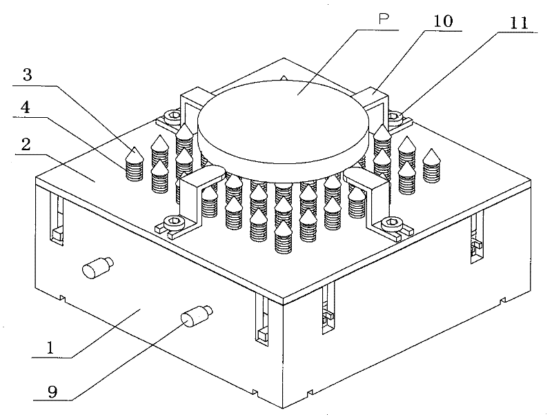 Spring type split block structure positioning clamp of free curve surface work pieces