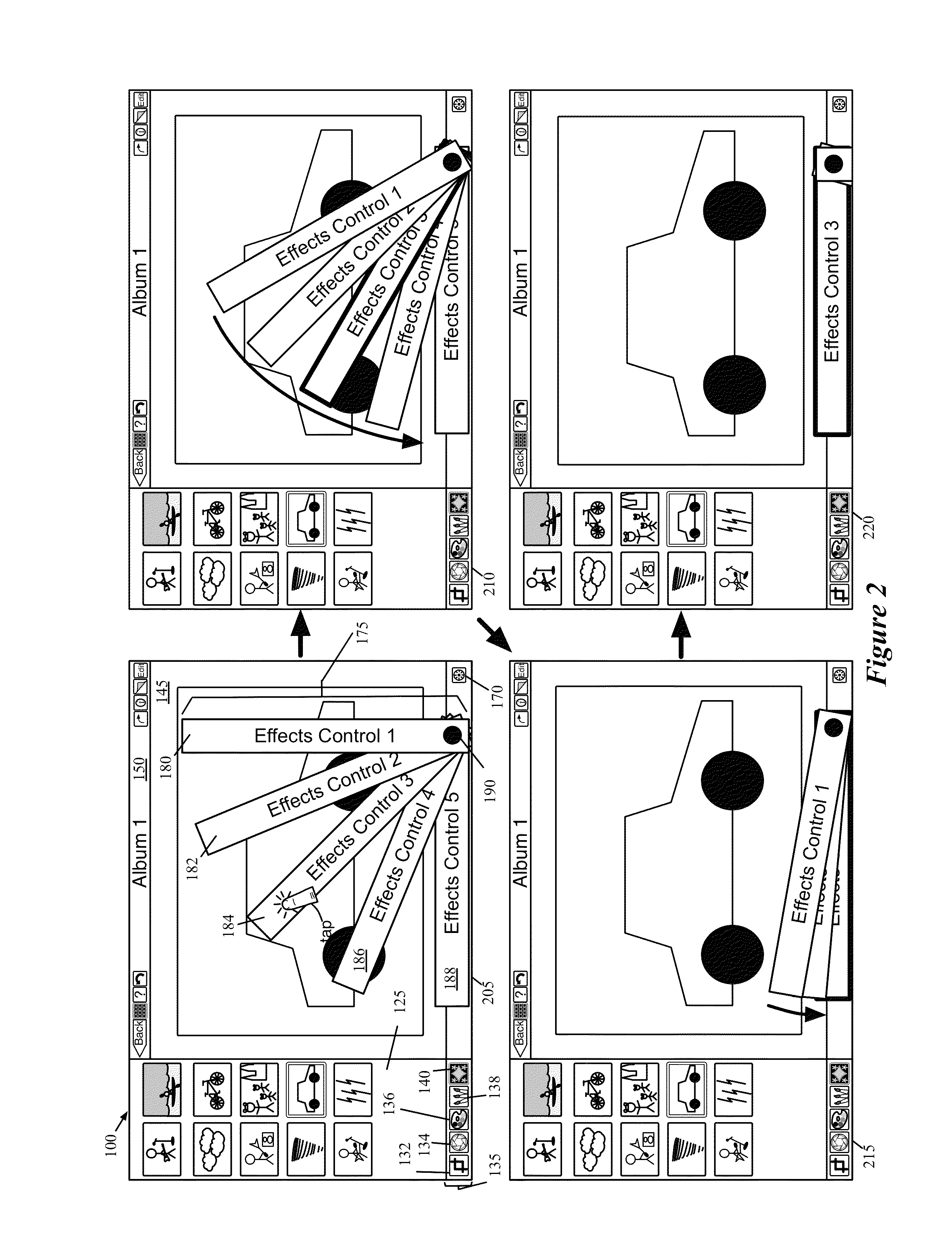 Fanning user interface controls for a media editing application