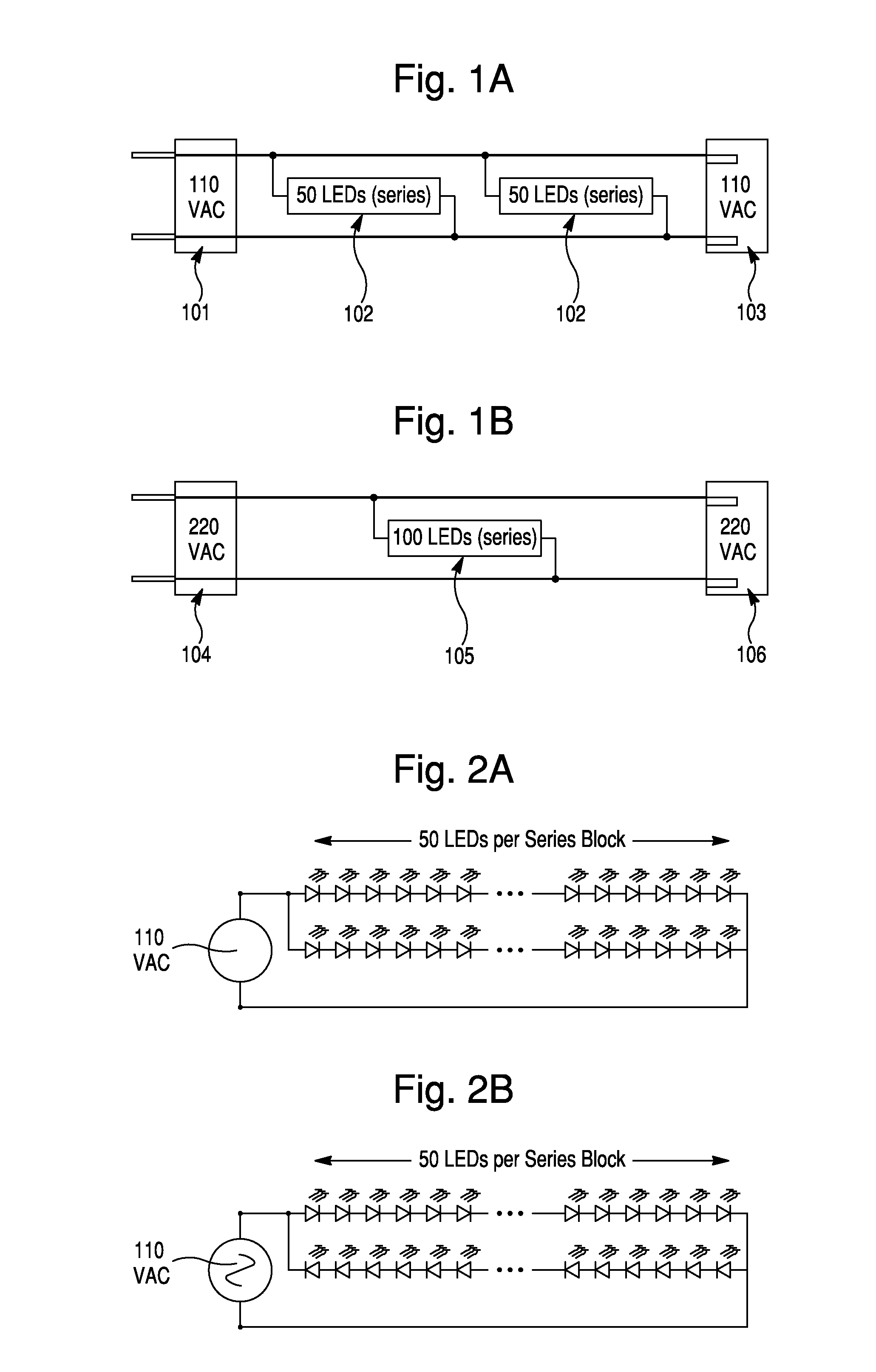 LED lights with matched AC voltage using rectified circuitry