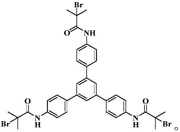 Three-arm atrp initiator with planar conjugated structure and its preparation and application