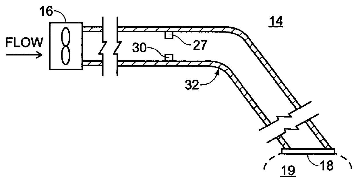 Noise attenuating device for a heating-ventilation-cooling system of a motor vehicle