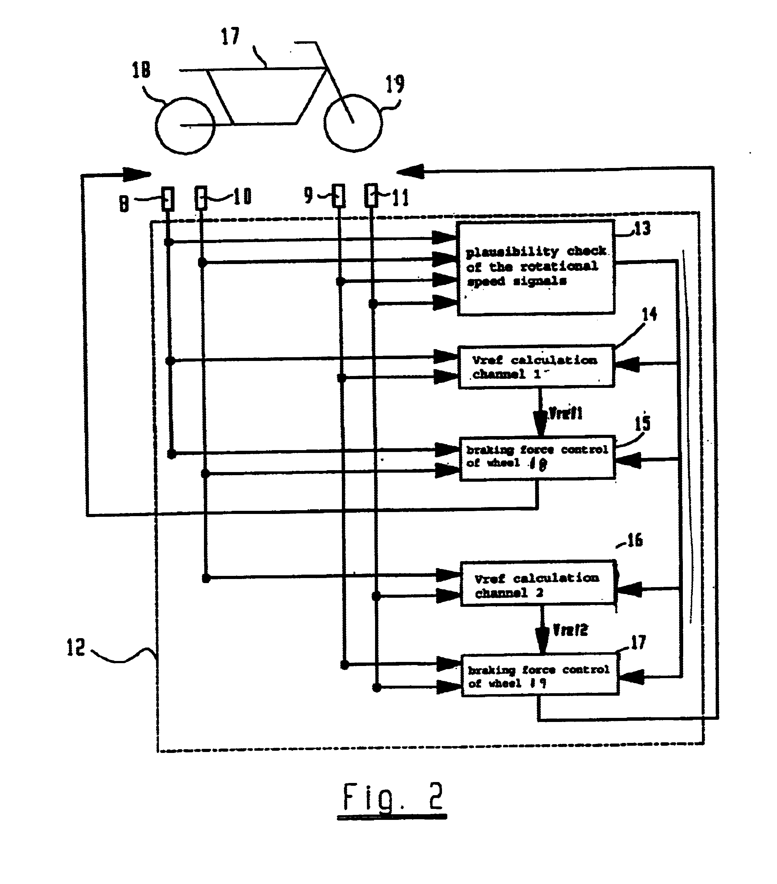 Braking system for vehicle provided with ABS or an anti-skid protection system