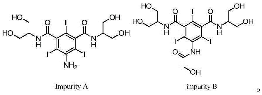 Synthetic methods of an impurity A and an impurity B of iopamidol