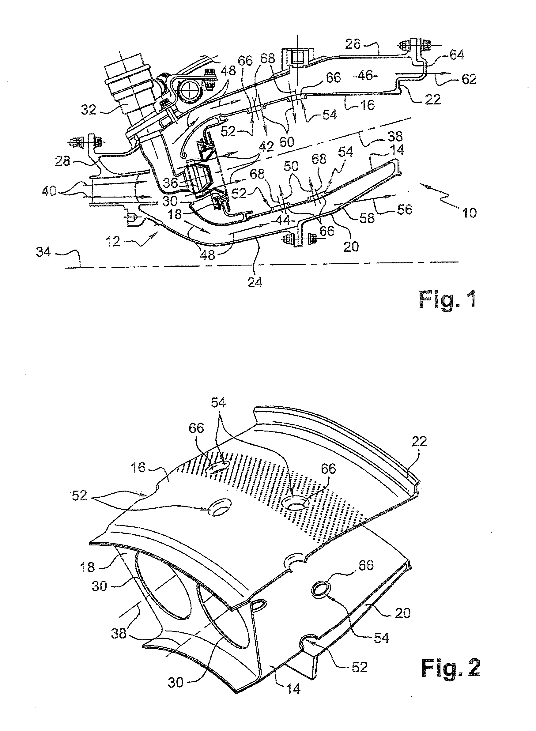 Combustion chamber in a turbomachine