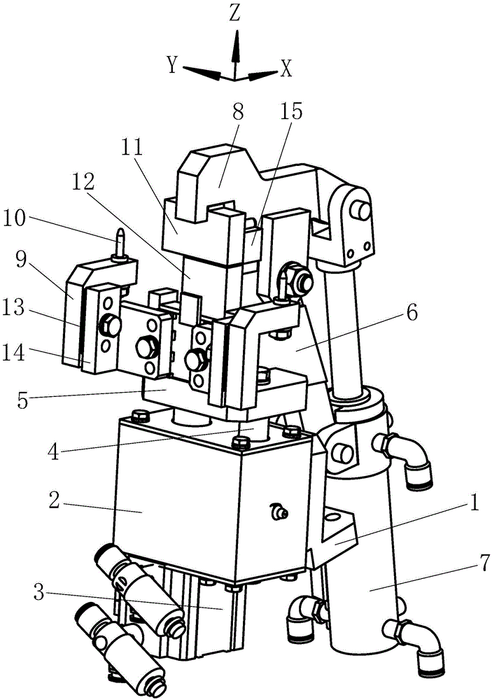 A welding jig for the lower mounting bracket assembly in the middle of the ip body