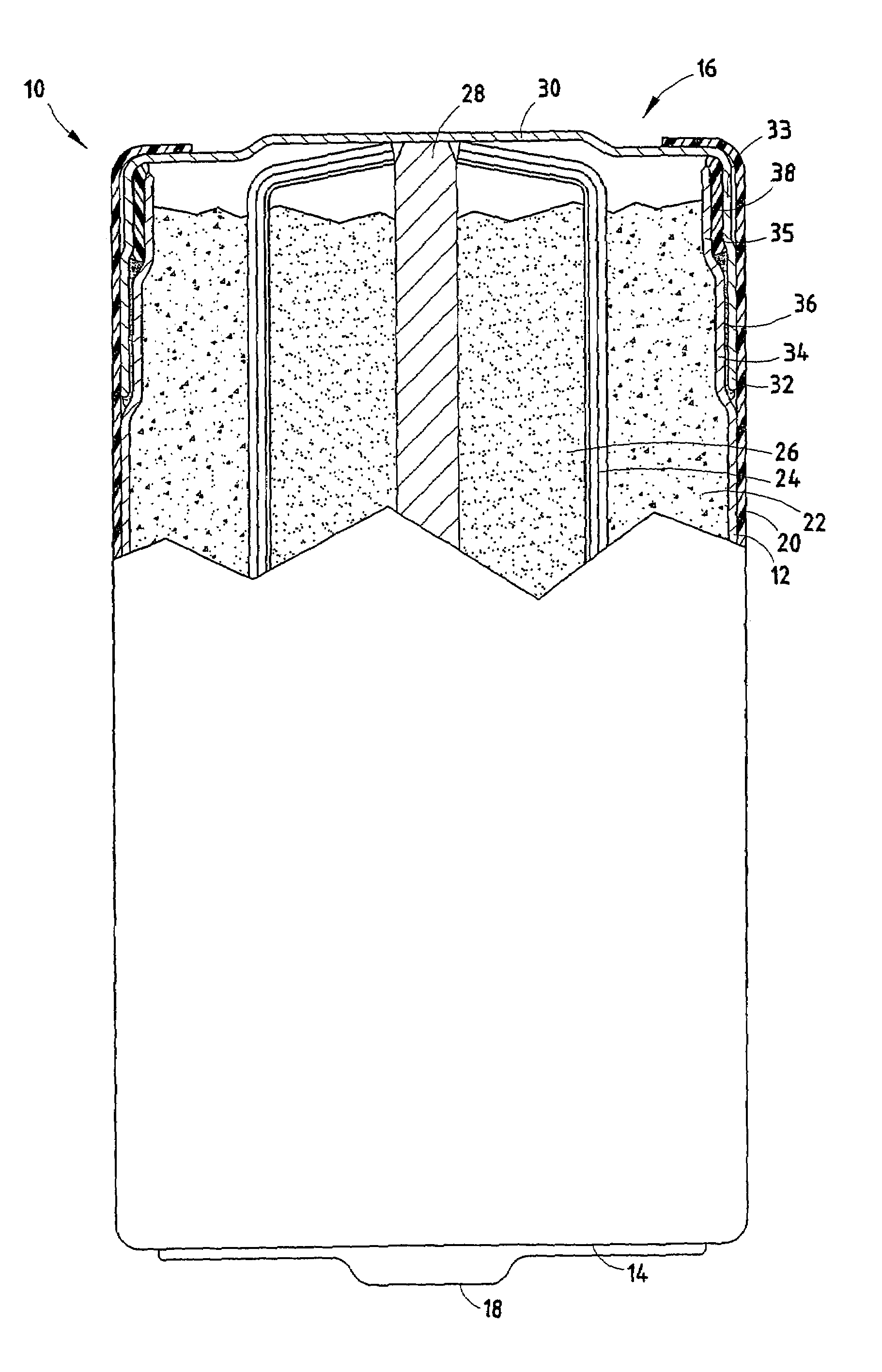 Alkaline electrochemical cell having a non-crimped closure