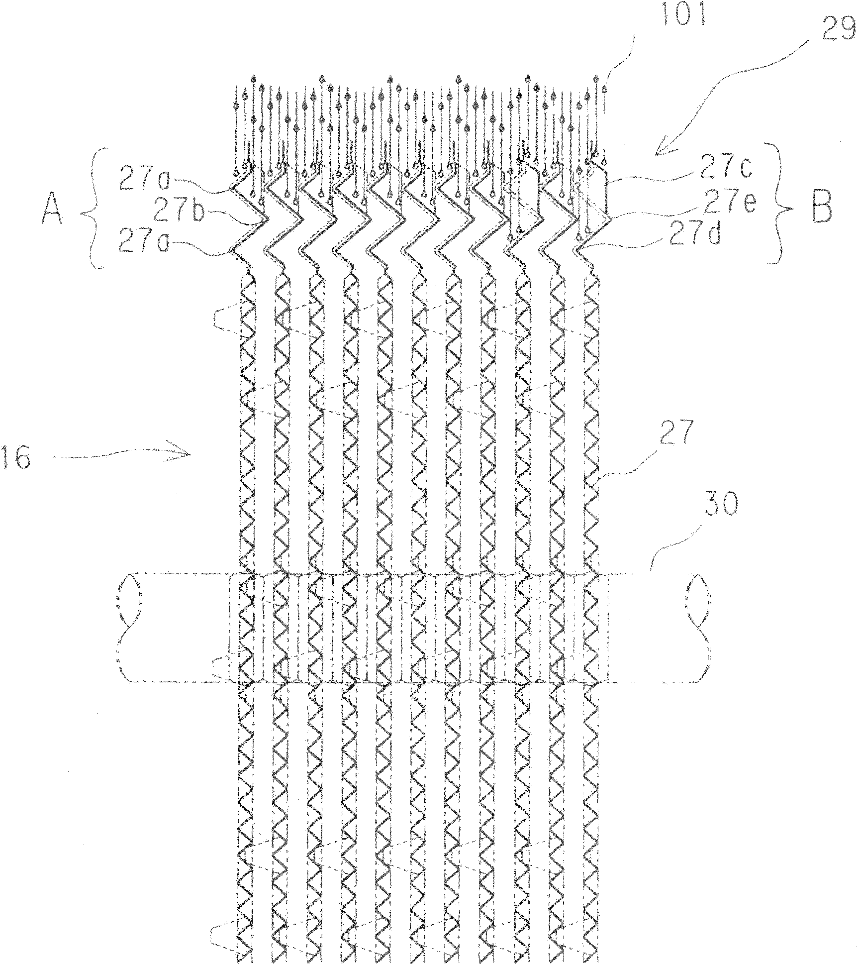 Filling component for gas-liquid contact and cooling tower using filling component for gas-liquid contact