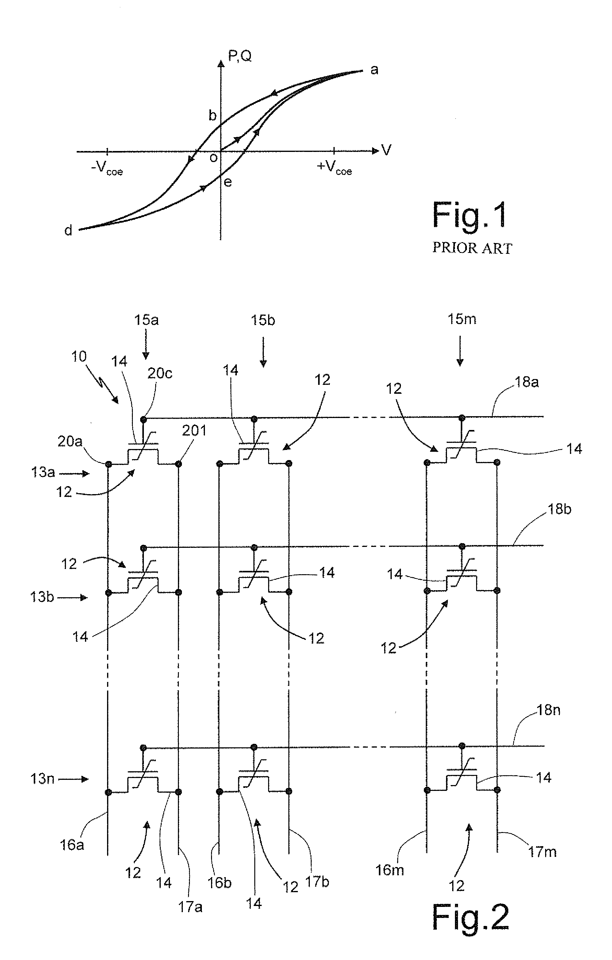 Memory support provided with elements of ferroelectric material and programming method thereof