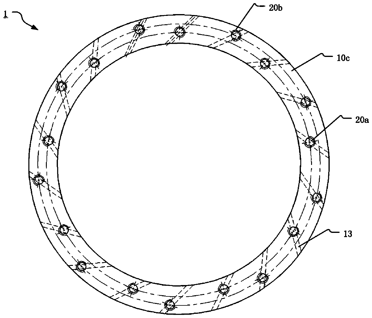 Retaining ring with wave structure on bottom surface and bearing head