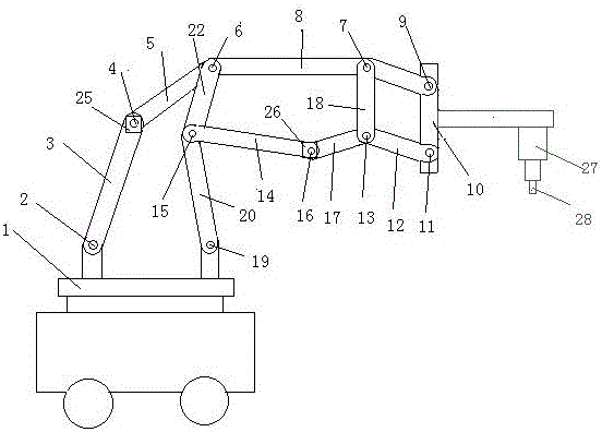 Variable-degree-of-freedom connecting rod mechanism containing rotating pair locking devices for novel gas cutting unloading machine